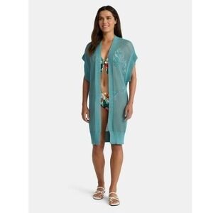 Time and Tru Crochet Ruana Open-Knit Cover-Up‎ L/XL Teal New NWT